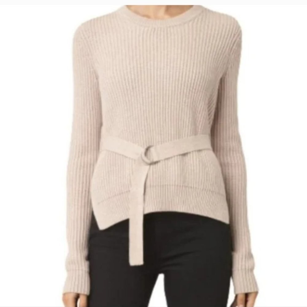 All Saints Cream Cotton East Jumper Pullover, Sweater, Crew, size S